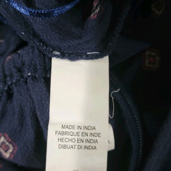 Lucky Brand Womens Jumpsuit Size 2X Boho Navy Blue Aztec - Picture 4 of 8